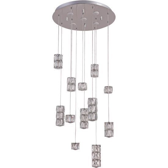 Canada 24 LED Light Chrome Flushed Chandelier with Clear Crystal Hanging Pendants by Bethel International