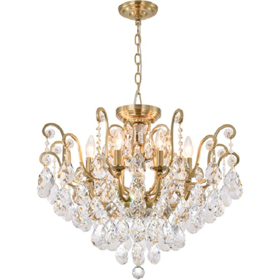 Canada 8 Light Antique Brass Chandelier with Clear Hanging Crystals by Bethel International 