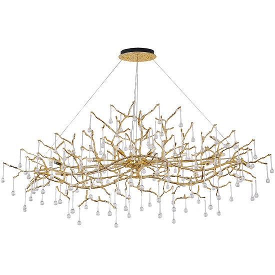 Canada 14 Light Solid Brass Branch Chandelier with Clear Hanging Glass Drops by Bethel International 