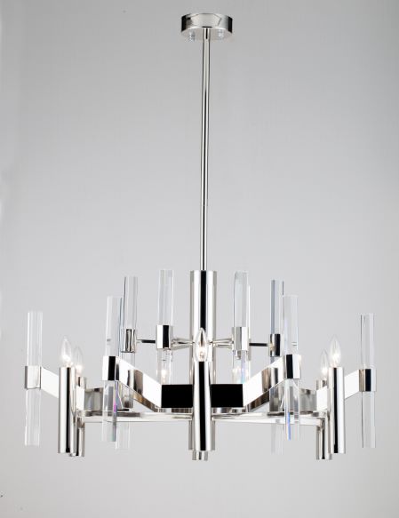 Canada 6 Light Two Tier Chrome Chandelier with Clear Crystal Rods by Bethel International