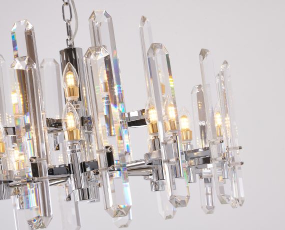 Canada 12 Light Chrome Frame Chandelier with Clear Crystal Plaques by Bethel International