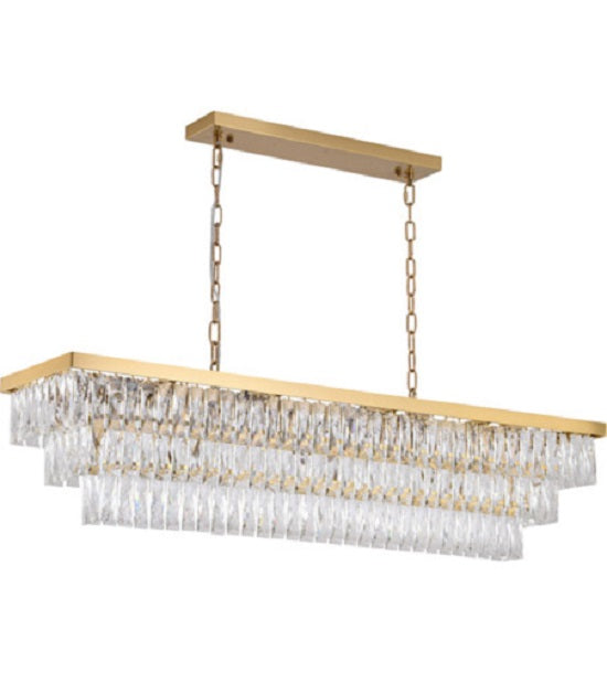 Canada 16 Light Rectangular Gold Frame Chandelier with Clear Hanging Crystals by Bethel International 