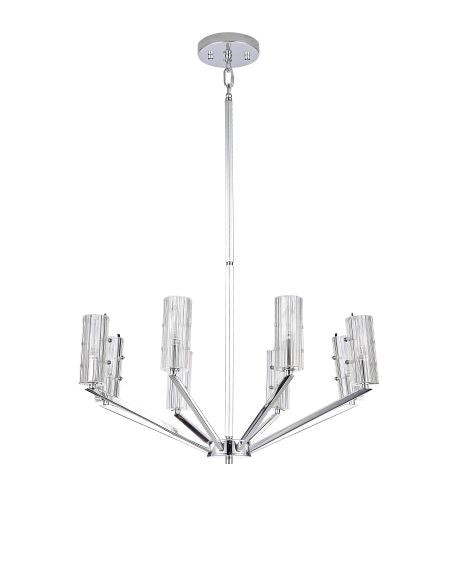 Canada 8 Light Chrome Frame Chandelier with Clear Glass Cylinder Shades by Bethel International 
