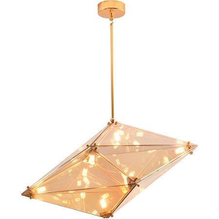 Canada 9 Light Horizontal Gold Prism Chandelier with Amber Glass Shade by Bethel International