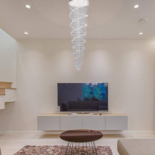 Canada 9 Light Chrome Flushed Chandelier with Double Clear Crystal Spiral by Bethel International