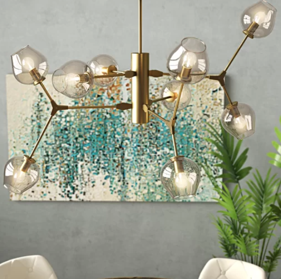 Canada 9 Light Gold Chandelier with Champagne Dented Glass Shades by Bethel International 