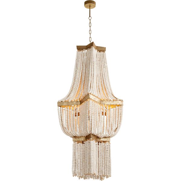 Estrella 3 Light Long Tinted Gold Leaf Pendant Light with White Creamy Beads by Cyan Design