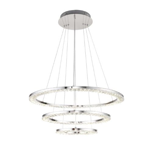 Canada 90 LED Light Chrome Triple Ring Stainless Steel Chandelier with Clear Crystals by Bethel International 