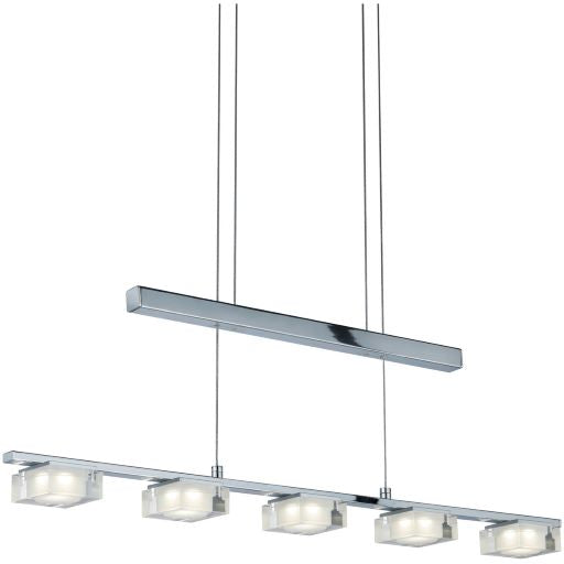 Brooklyn 5 Linear LED Light Satin Glass Pendant with Chrome Finish by Arnsberg