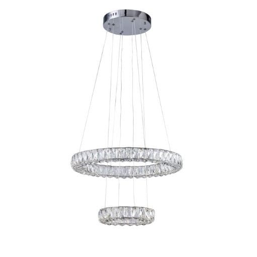 Canada 36 LED Light Chrome Double Halo Ring Chandelier with Clear Crystals by Bethel International