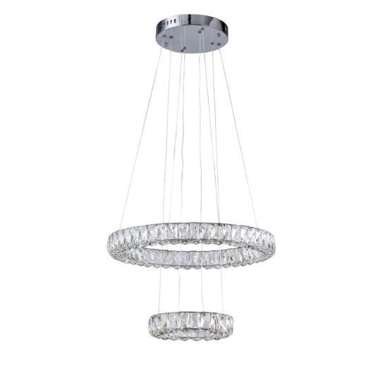 Canada 36 LED Light Chrome Double Halo Ring Chandelier with Clear Crystals by Bethel International