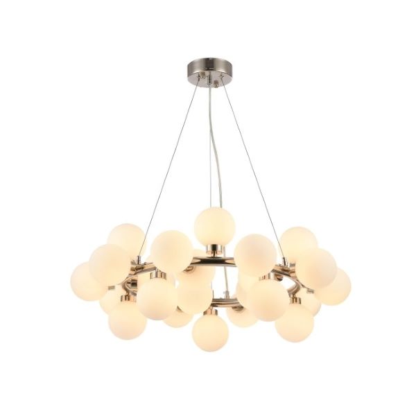 Canada 25 Light Shiny Nickel Stainless Steel Chandelier with Milk White Glass Globes by Bethel International