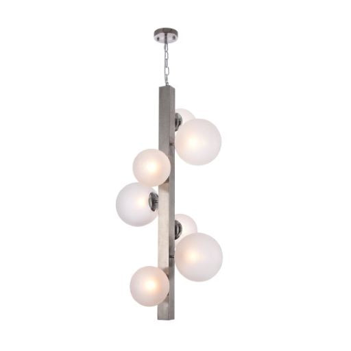 Canada 7 Light Shiny Nickel Stainless Steel Chandelier with White Glass Ball Shades by Bethel International