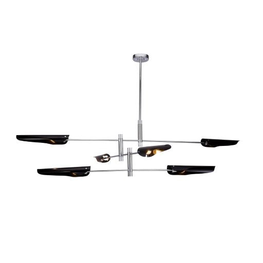 Canada 6 Light Chrome Frame Chandelier with Smoke Black Tubed Shades by Bethel International 