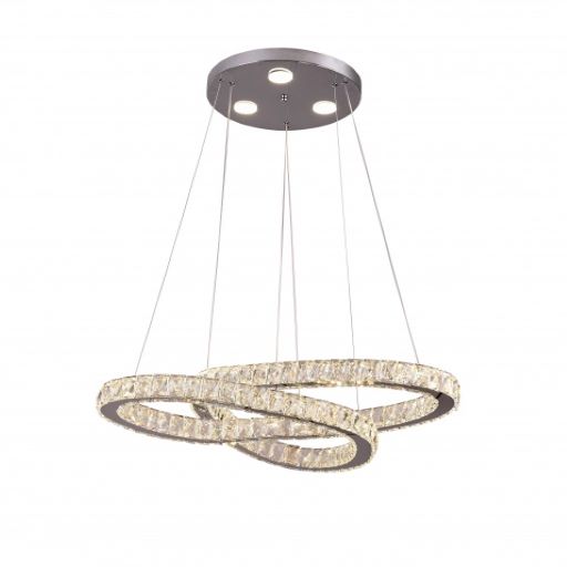 Canada 52 LED Light Double Twisted Chrome Ring Chandelier with Clear Crystals by Bethel International 