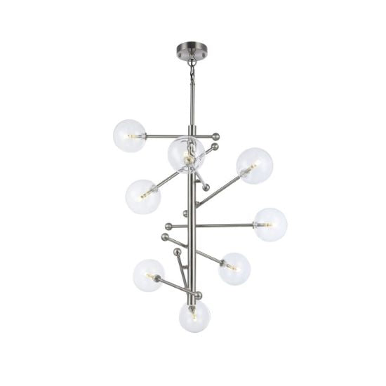 Canada 8 Light Shiny Nickel Stainless Steel Chandelier with Clear Glass Ball Shades by Bethel International
