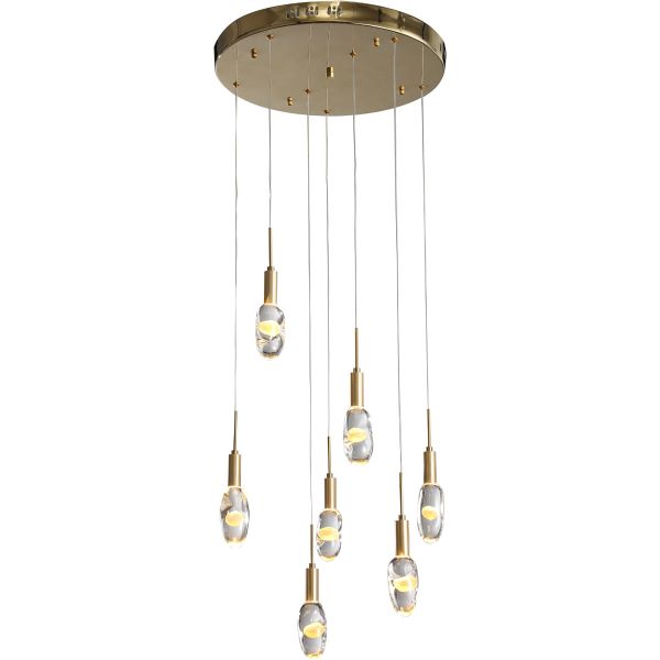    Canada 7 LED Light Gold Aluminum Chandelier with Hanging Clear Glass Orb Pendants by Bethel International 