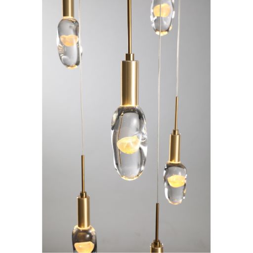 Canada 7 LED Light Gold Aluminum Chandelier with Hanging Clear Glass Orb Pendants by Bethel International
