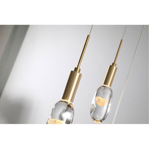 Canada 7 LED Light Gold Aluminum Chandelier with Hanging Clear Glass Orb Pendants by Bethel International