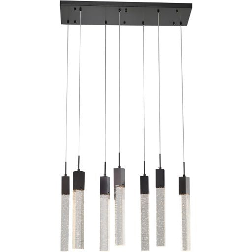 Canada 7 Light Matte Black Island Lighting with hanging Clear Block Bubble Crystals by Bethel International