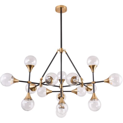 Canada 16 Light Black Frame Gold Hardware Chandelier with Clear Glass Shades by Bethel International
