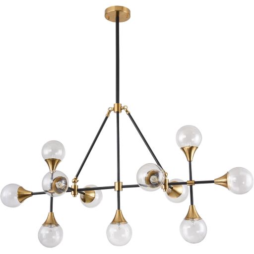 Canada 11 Light Black Frame Gold Hardware Chandelier with Clear Glass Shades by Bethel International