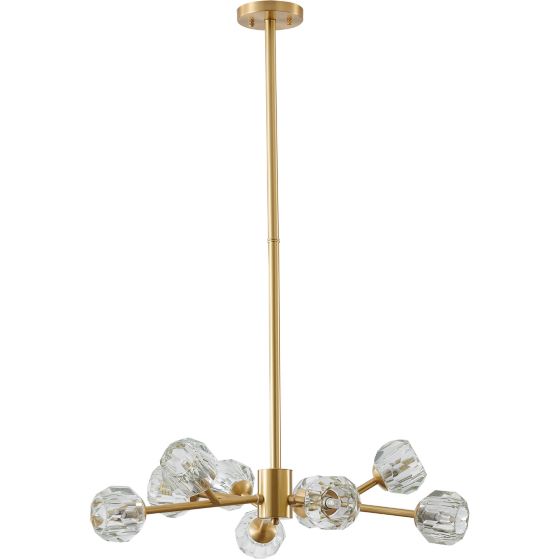 Canada 9 Light Brass Metal Frame Chandelier with Clear Crystal Shades by Bethel International