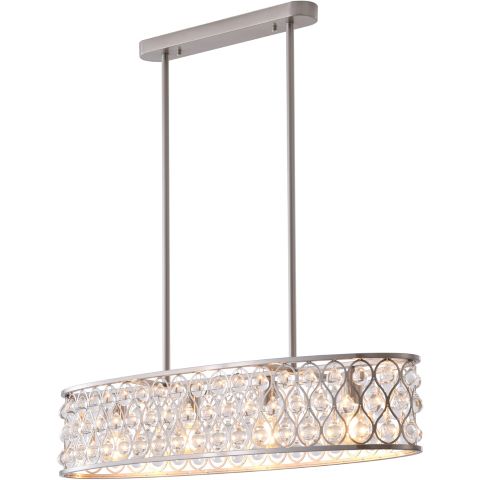Canada 4 Light Stain Nickel Oval Frame Chandelier with Clear Hanging Crystal Drops by Bethel International