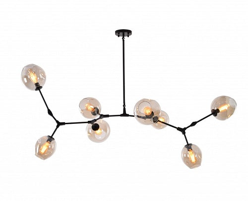 Canada 8 Light Matte Black Frame Chandelier with Dented Amber Glass Shades by Bethel International