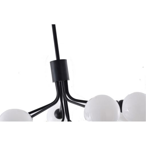 Canada 9 Light Black Metal Frame Chandelier with White Glass Globe Shades by Bethel International