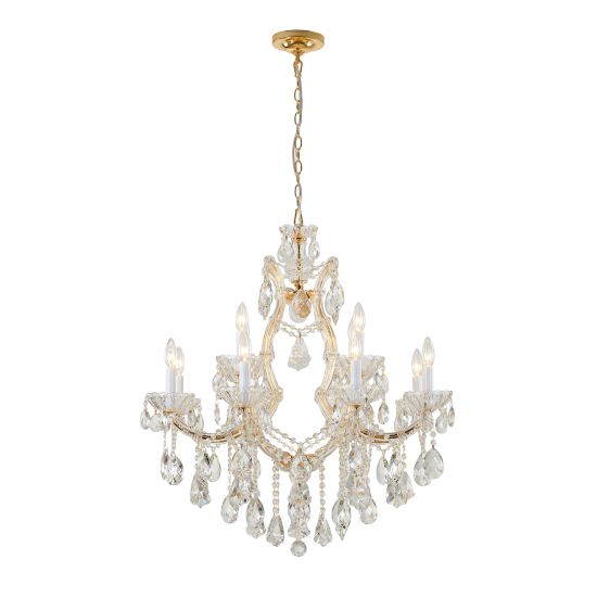 Canada 12 Light Two Tier Gold Chandelier with Clear Hanging Crystals by Bethel International