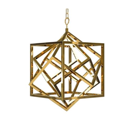 Canada 48 LED Light Gold Stainless Steel Geometric Chandelier with White Acrylic Diffusers by Bethel International