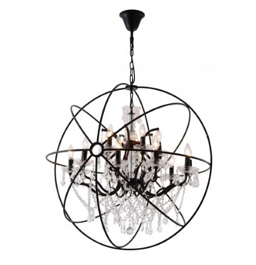 Canada 15 Light Rustic Bronze Cage Chandelier with Clear Beaded Hanging Crystals by Bethel International 
