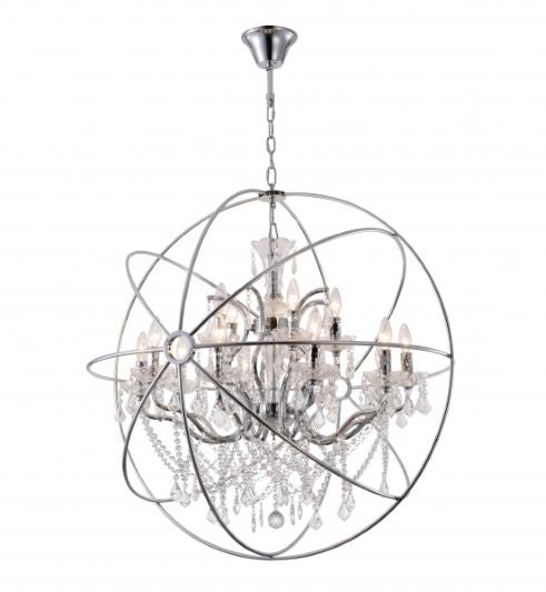 Canada 15 Light Chrome Cage Chandelier with Clear Beaded Hanging Crystals by Bethel International