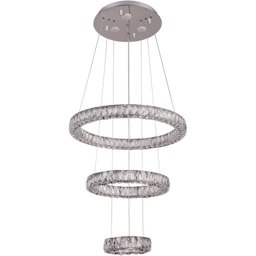Canada 70 LED Light Chrome Triple Halo Ring Chandelier with Clear Crystals by Bethel International