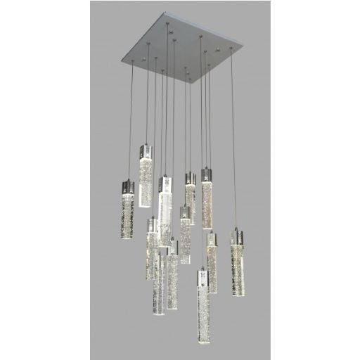 Canada 12 LED Light Chrome Frame Chandelier with Hanging Clear Bubble Crystal Pendants by Bethel International