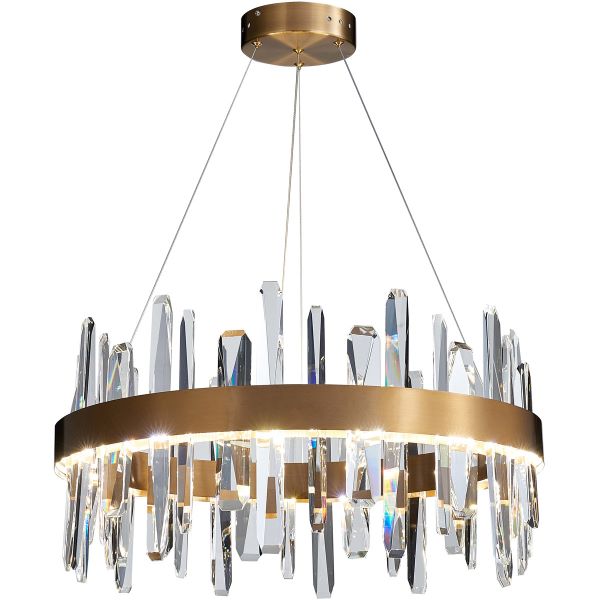 Canada LED Light Round Antique Gold Stainless Steel Chandelier with Clear Crystals by Bethel International