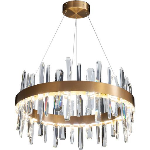 Canada LED Light Round Antique Gold Stainless Steel Chandelier with Clear Crystals by Bethel International