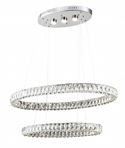 Canada 2 LED Light Double Ring Chandelier with Triple Sided Clear Crystal by Bethel International
