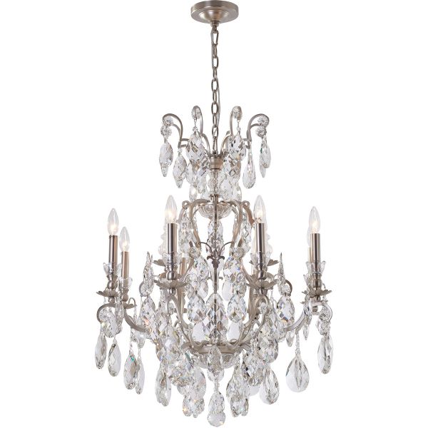 Canada 8 Light Pewter Iron Frame Chandelier with Clear Hanging Crystals by Bethel International