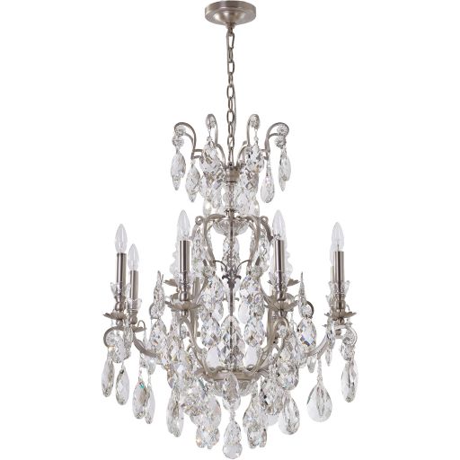 Canada 8 Light Pewter Iron Frame Chandelier with Clear Hanging Crystals by Bethel International