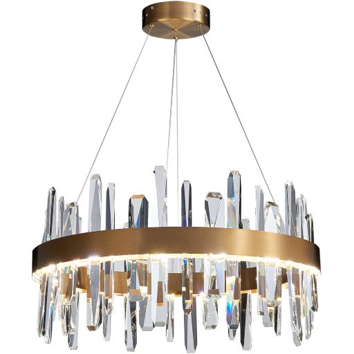 Canada LED Light Round Gold Stainless Steel Chandelier with Clear Crystals by Bethel International