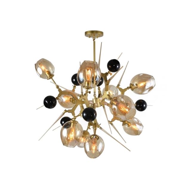 Canada 10 Light Gold Aluminum Chandelier with Amber Glass Shades and Spikes by Bethel International 