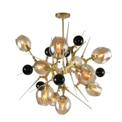 Canada 10 Light Gold Aluminum Chandelier with Amber Glass Shades and Spikes by Bethel International