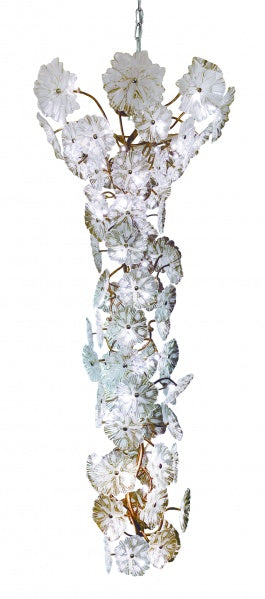 Canada 30 Light Antique Bronze Branch Chandelier with Hand Blown White Glass Flowers by Bethel International
