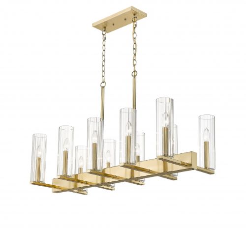 Canada 10 Light Gold Metal Frame Chandelier with Clear Ribbed Glass Shades by Bethel International 