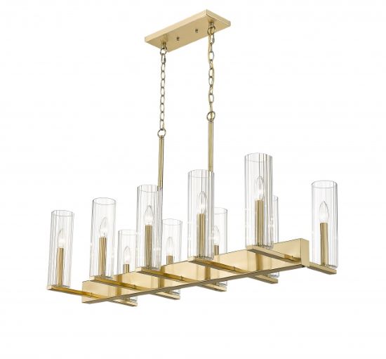 Canada 10 Light Gold Metal Frame Chandelier with Clear Ribbed Glass Shades by Bethel International 