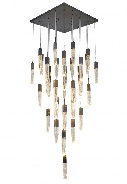 Canada 41 Light Matte Black Flushed Chandelier with Clear Bubble Hanging Crystals by Bethel International