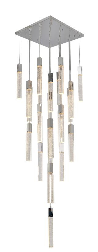 Canada 25 Light Flushed Chrome Chandelier with Bubble Block Crystals by Bethel International