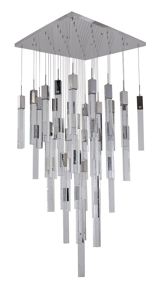 Canada 41 Light Chrome Flushed Chandelier with Clear Block Bubble Hanging Crystals by Bethel International
